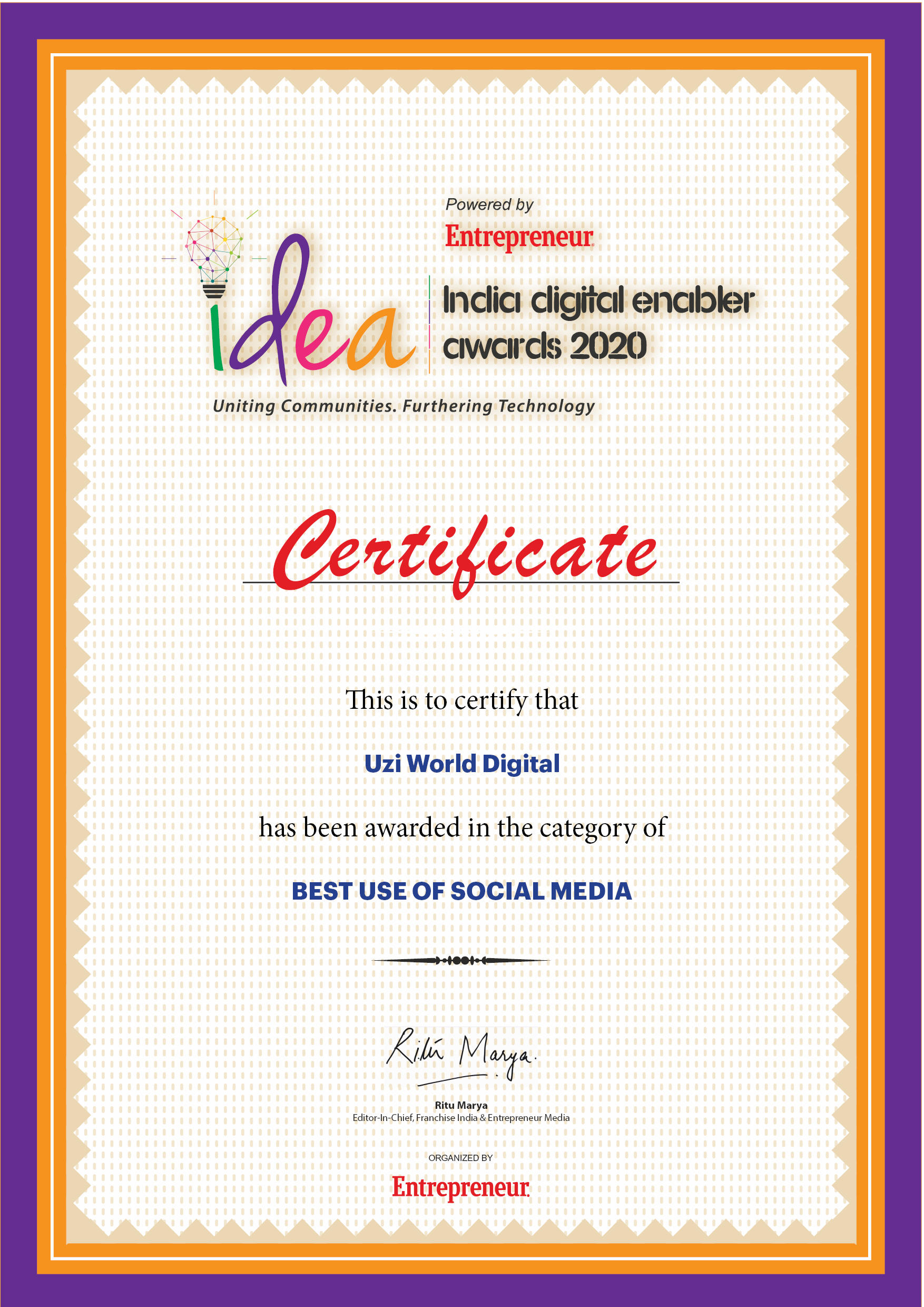India Digital Enabler awards winner