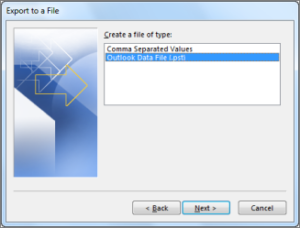 select the Outlook Data File (.pst) option